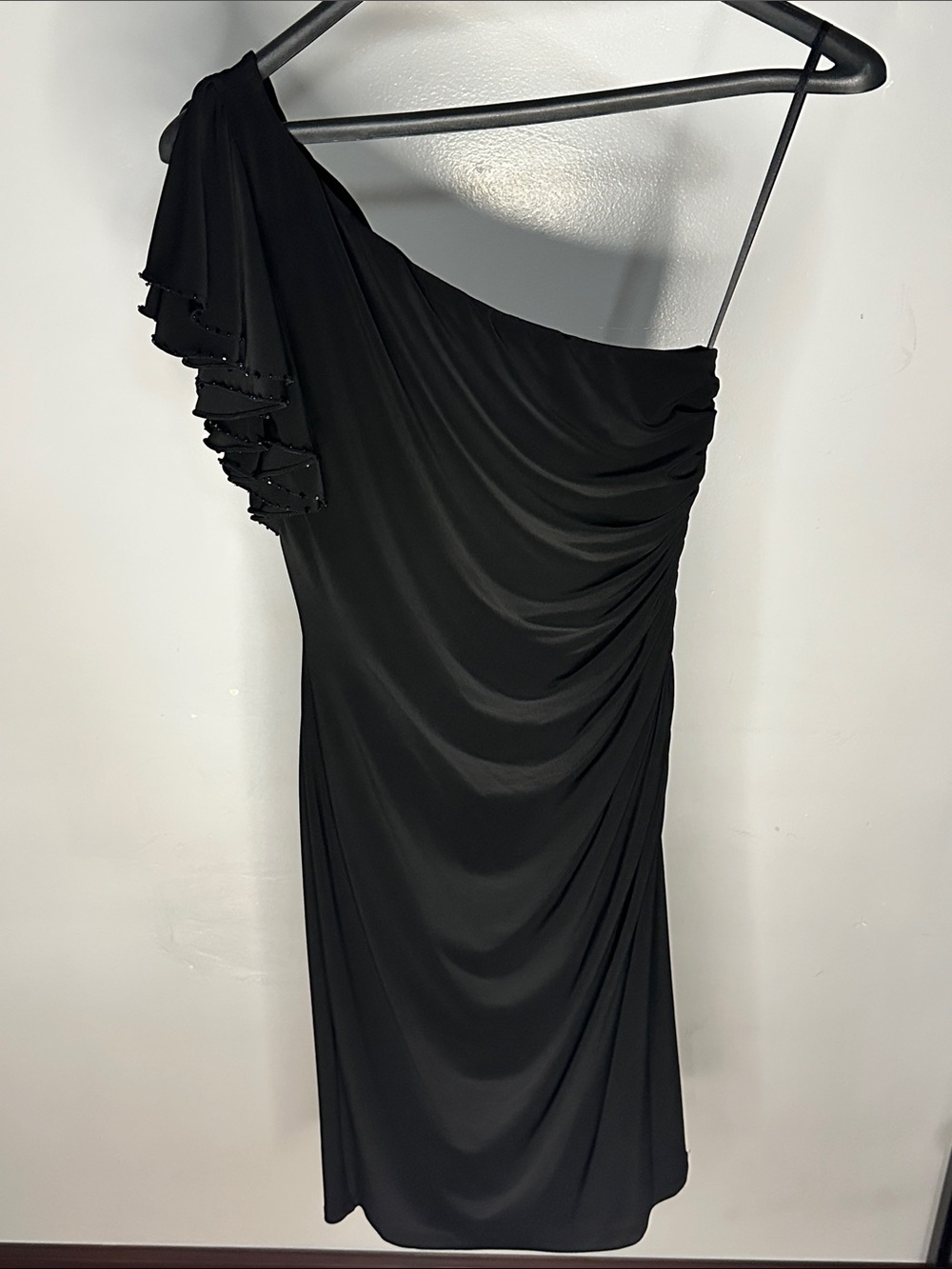 Ralph Lauren One-Shoulder Black Draped Cocktail Dress